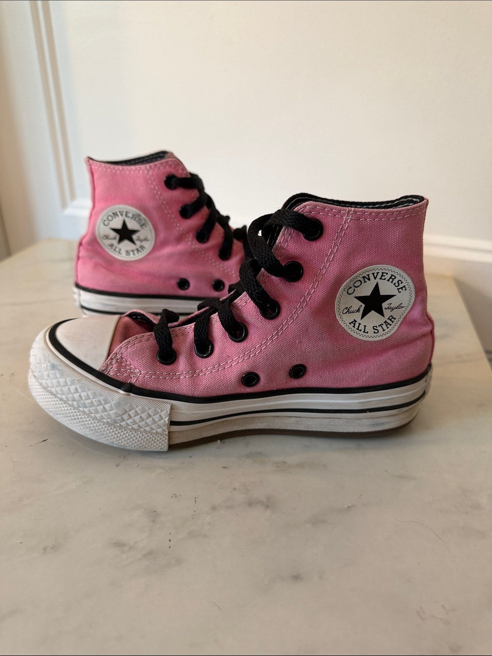 Converse Pink High-Top Canvas Sneakers with Black Accents